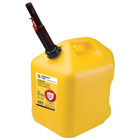 Midwest Can Gas Can, HDPE, 5 gal, Flame Shield Safety System, Quick-Flow Spout Included, Yellow, Diesel 8610